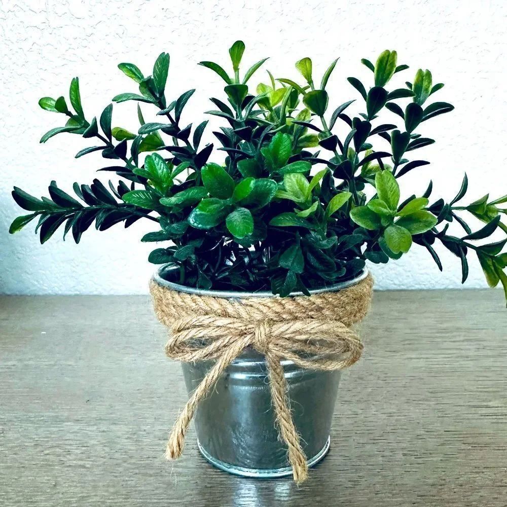 Eucalyptus Tin Planter Farmhouse Decor Faux Green Plant